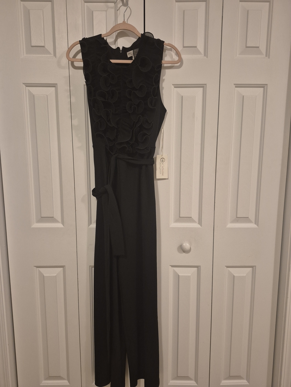 Cato Black Sleeveless Wide-Leg Jumpsuit with Ruffle Bodice and Waist Tie